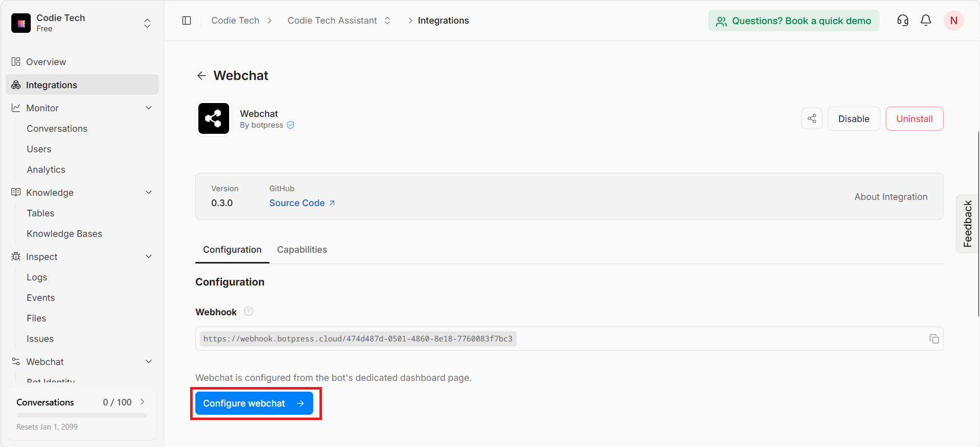 Configure Webchat