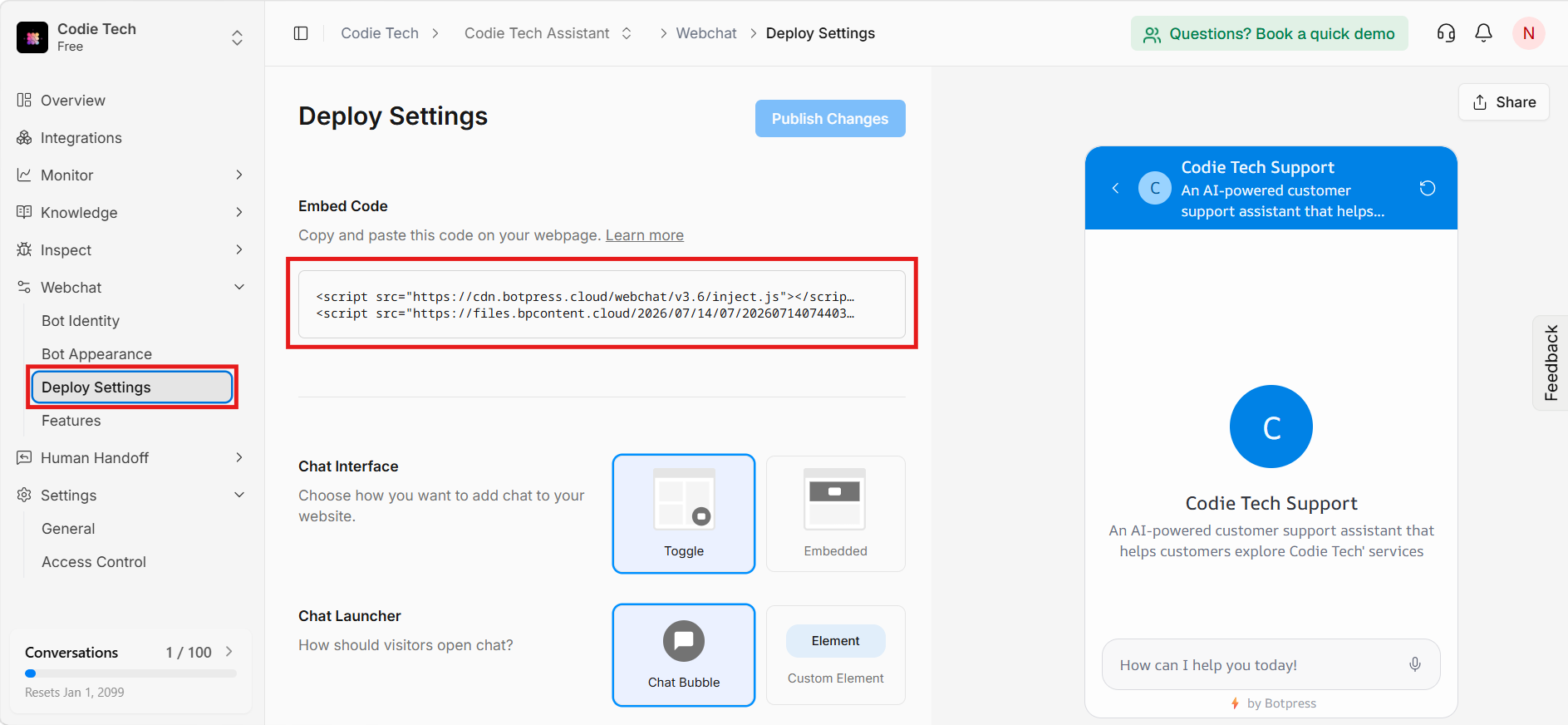 Botpress Integration Script