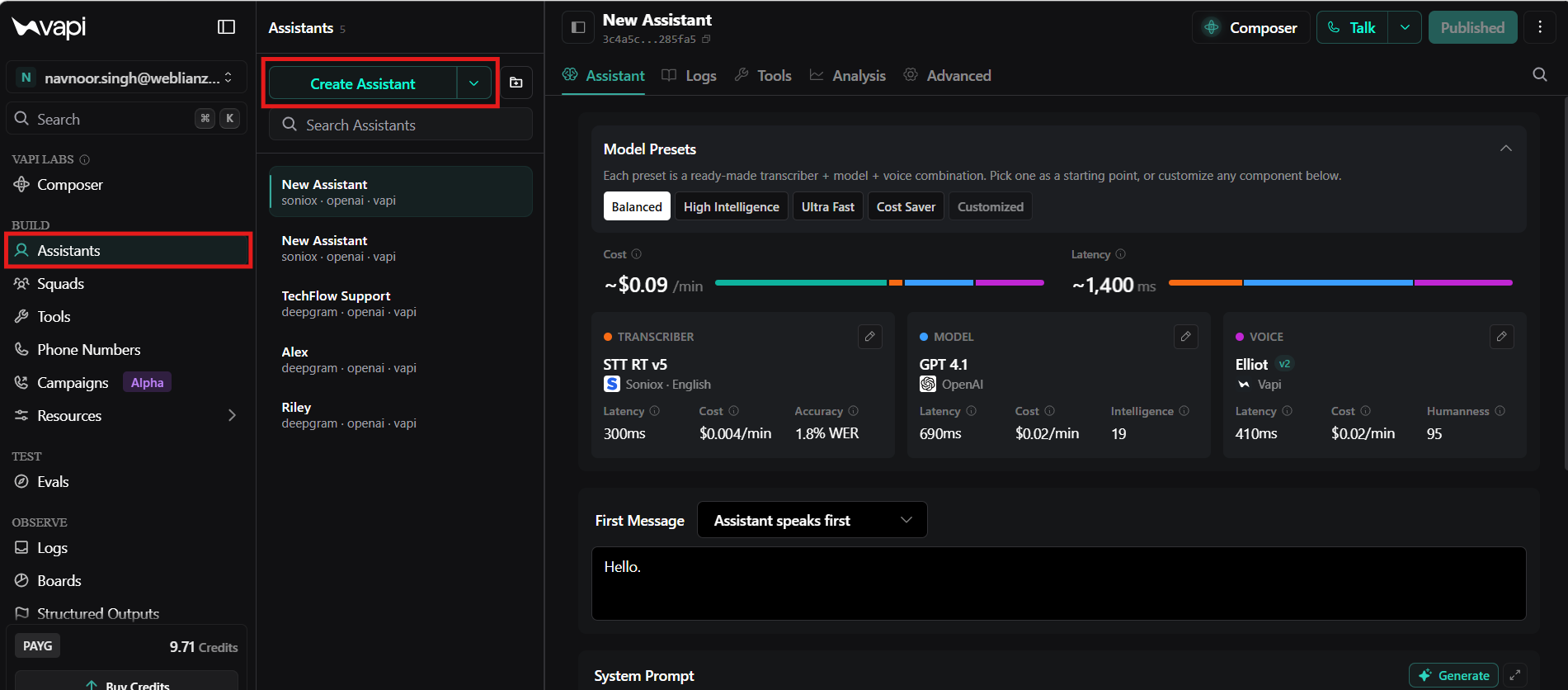 Create Vapi Assistant