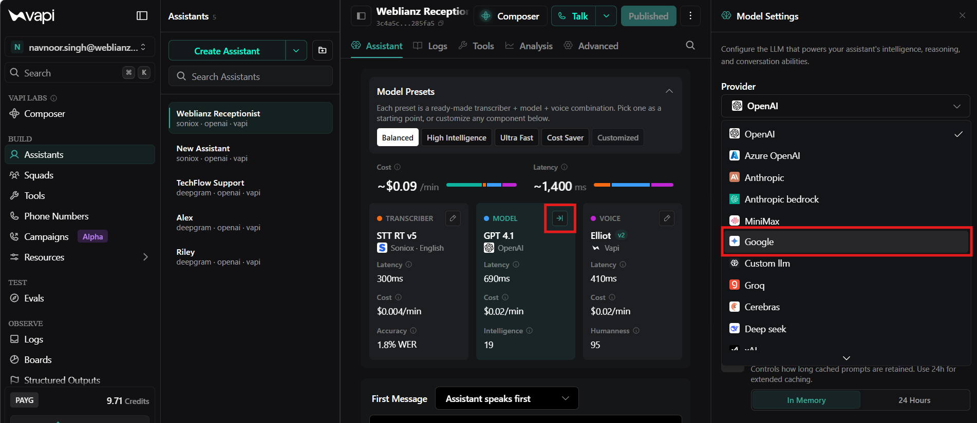 Configure AI Model in Vapi