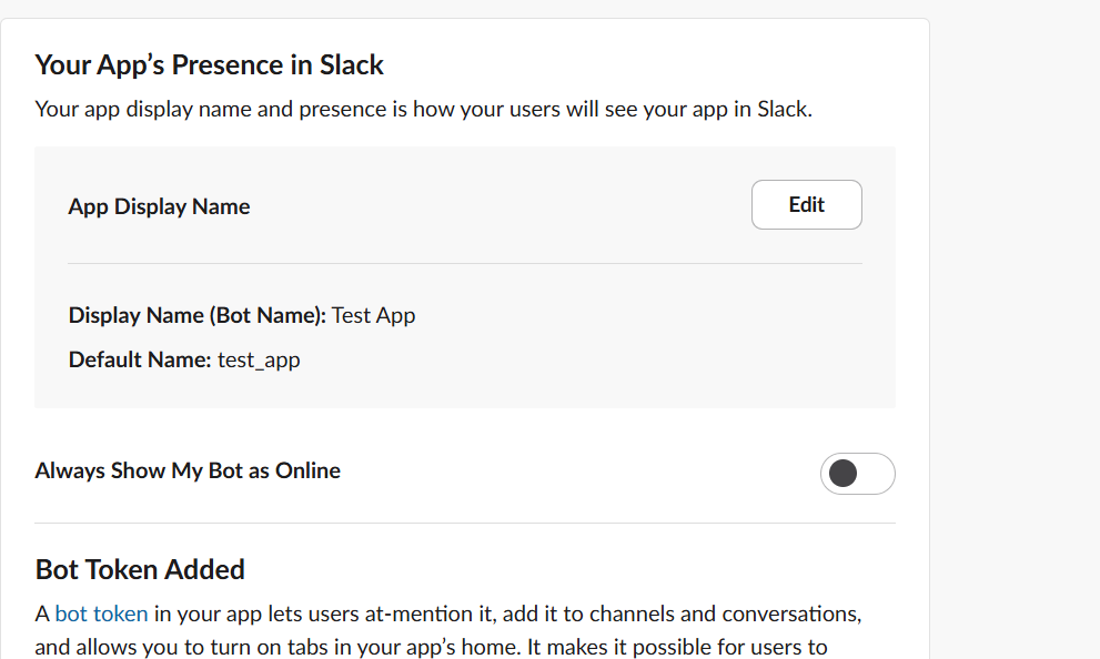 Slack bot display name and default username